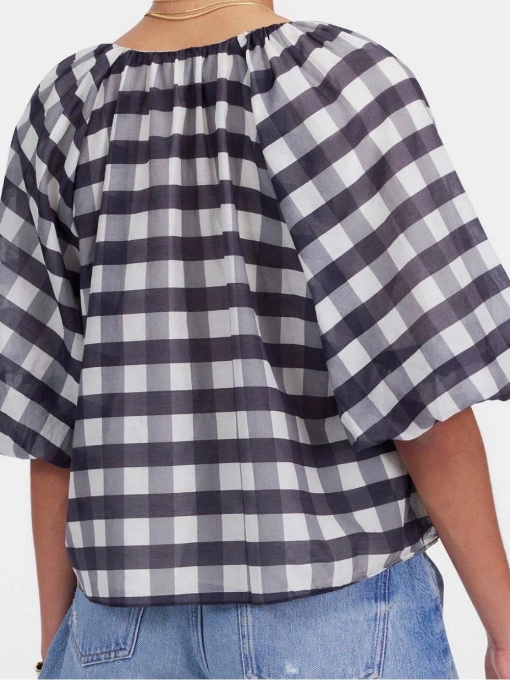 Madewell NWT Gingham Silk Bubble Sleeve Top size O